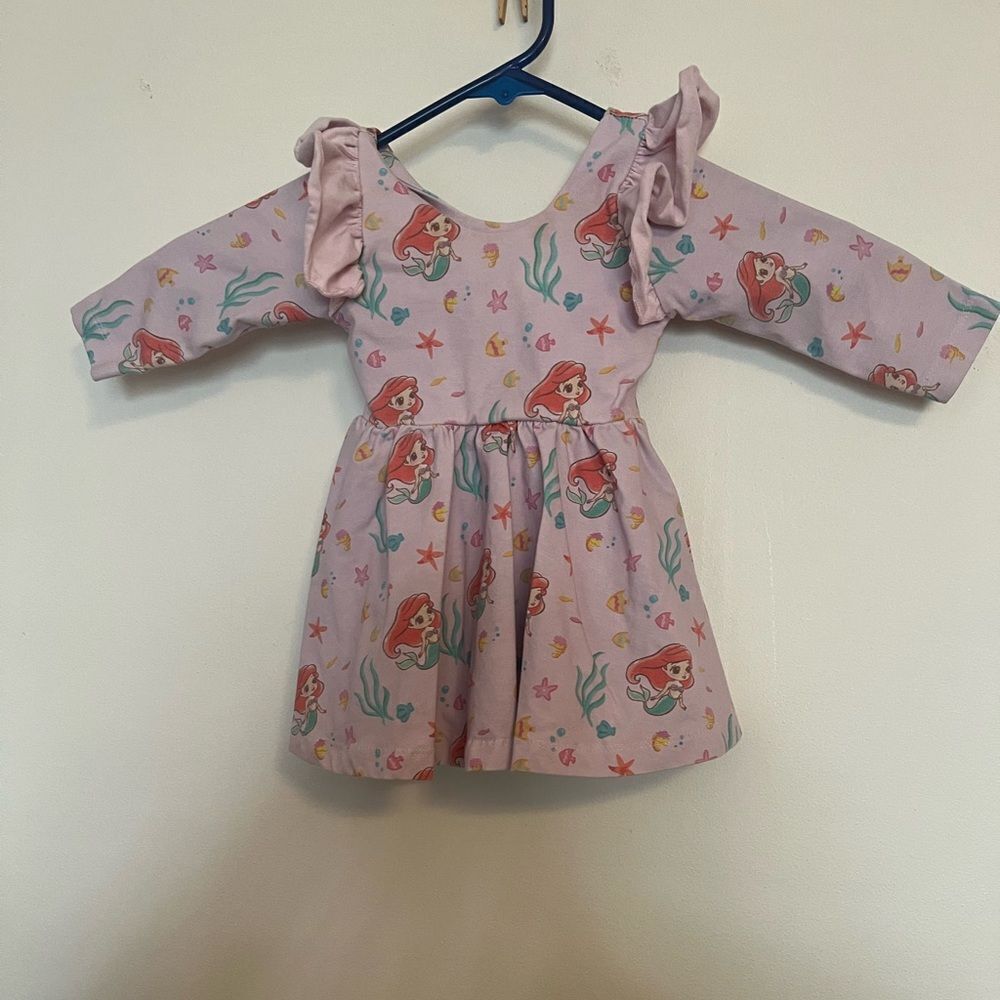 Pink Little Mermaid Dress with Ruffle Sleeves